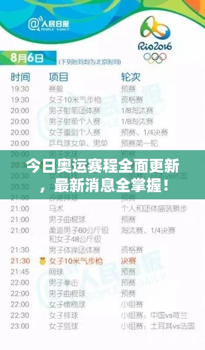 今日奥运赛程全面更新，最新消息全掌握！