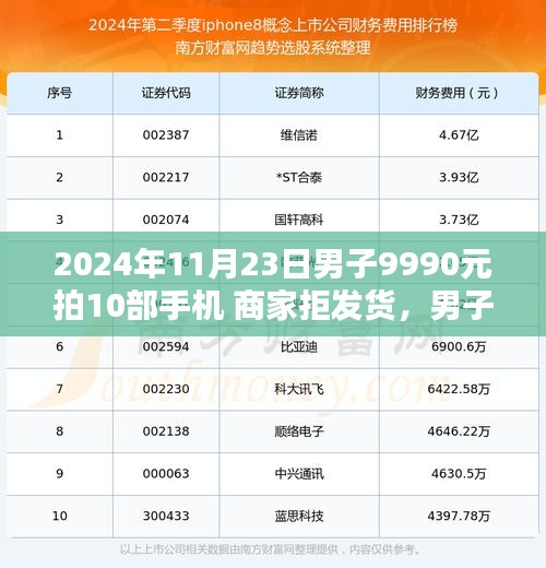 2024年11月23日男子9990元拍10部手机 商家拒发货，男子支付9990元拍十部手机遭拒发，商家行为解析及应对建议