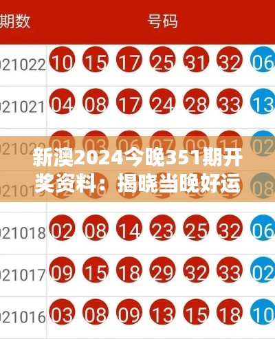 新澳2024今晚351期开奖资料：揭晓当晚好运的可能动向