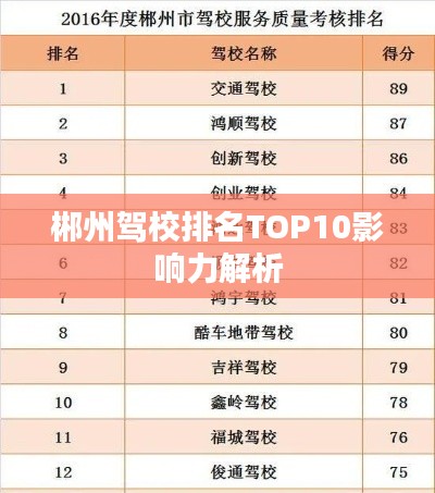 郴州驾校排名TOP10影响力解析