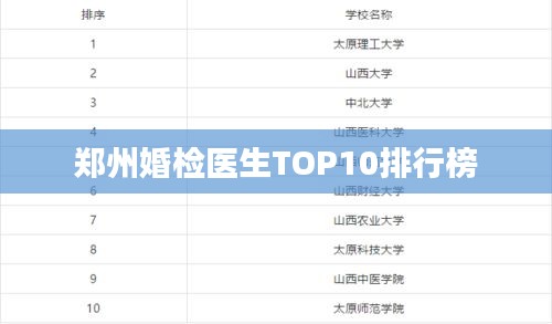 郑州婚检医生TOP10排行榜