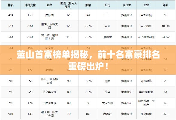 蓝山首富榜单揭秘，前十名富豪排名重磅出炉！